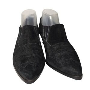Black Suede Leather Western Style Heeled Booties Womens Size 10B Brazil
